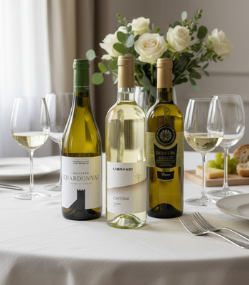 Chardonnay Wein mehrere Flaschen auf Tisch